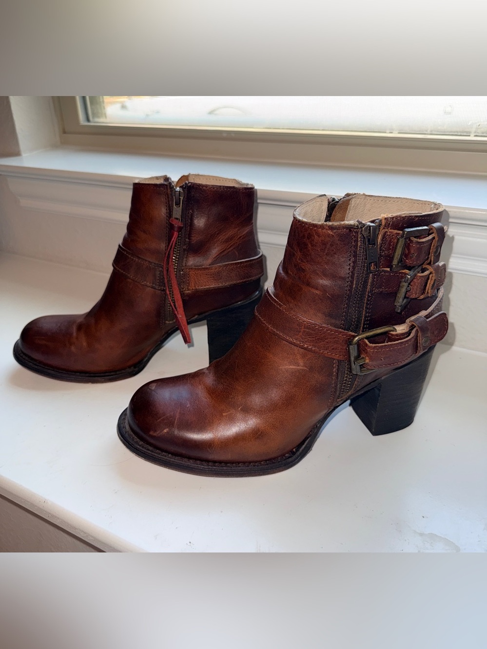 Freebird by Steven Bolo Brown Leather Buckle Ankle Boots